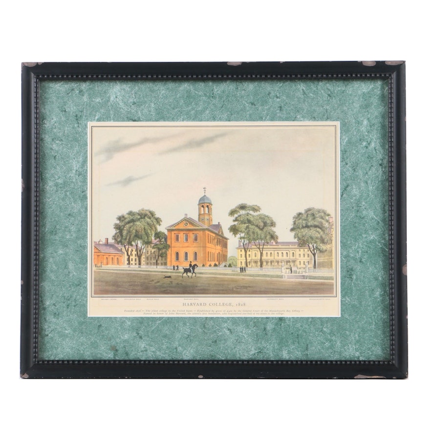 Offset Lithograph Print on Paper "Harvard College, 1828"