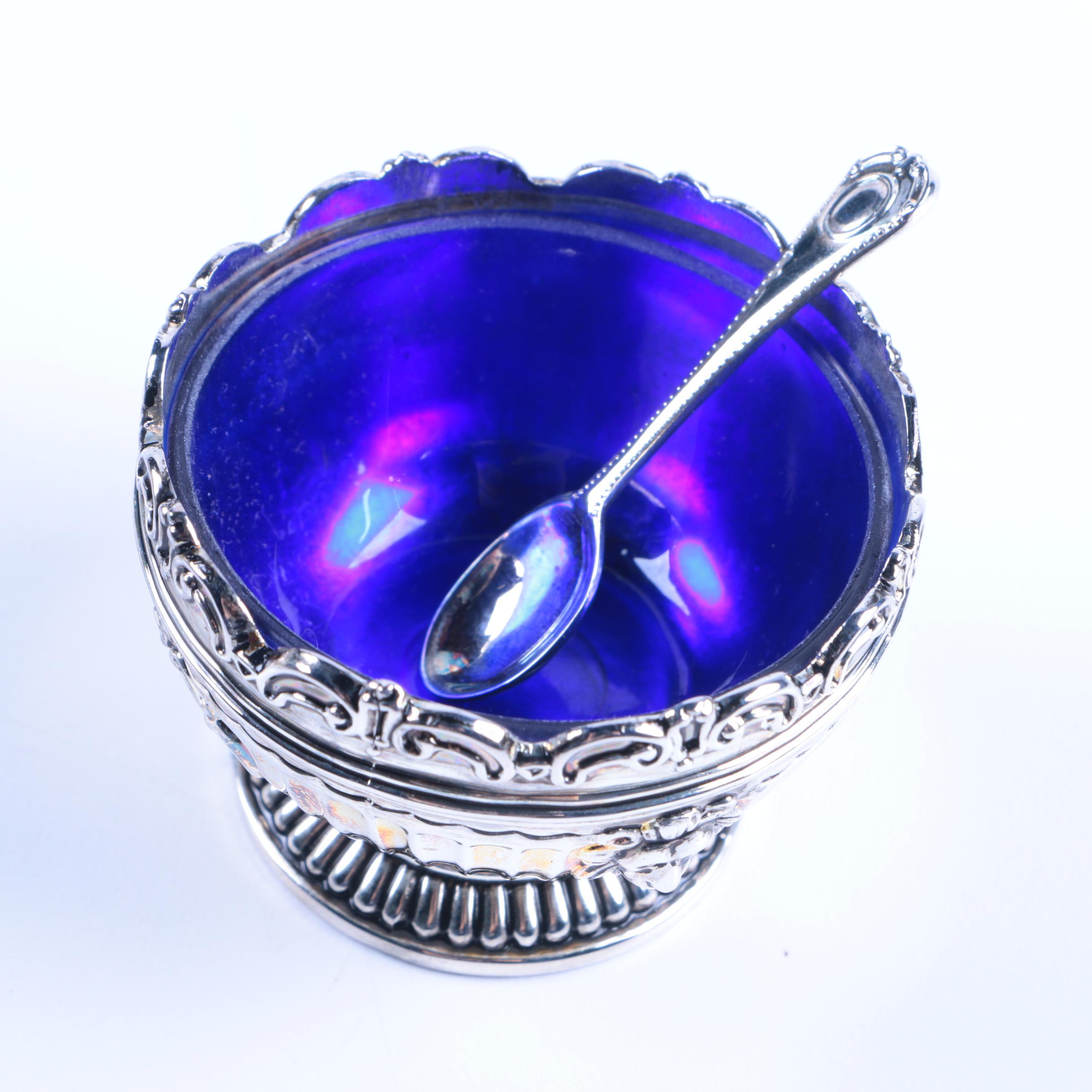 Godinger Silver-Plated Salt Cellars with Blue Glass Inserts