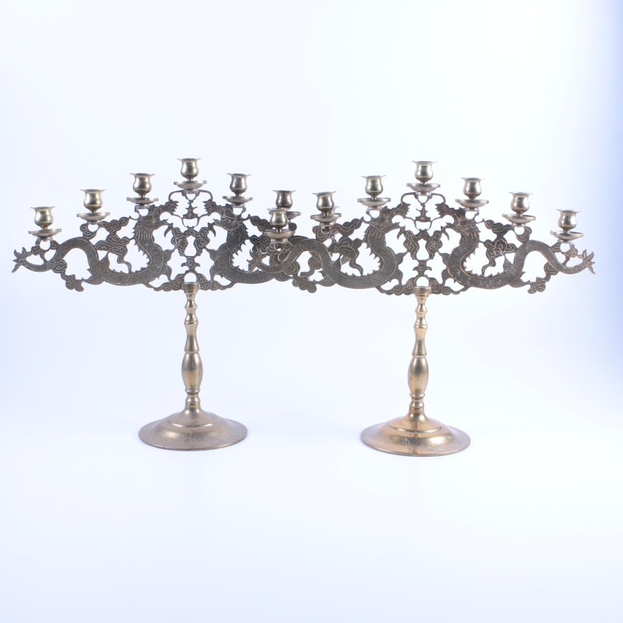 Asian Style Brass Candelabra Pair