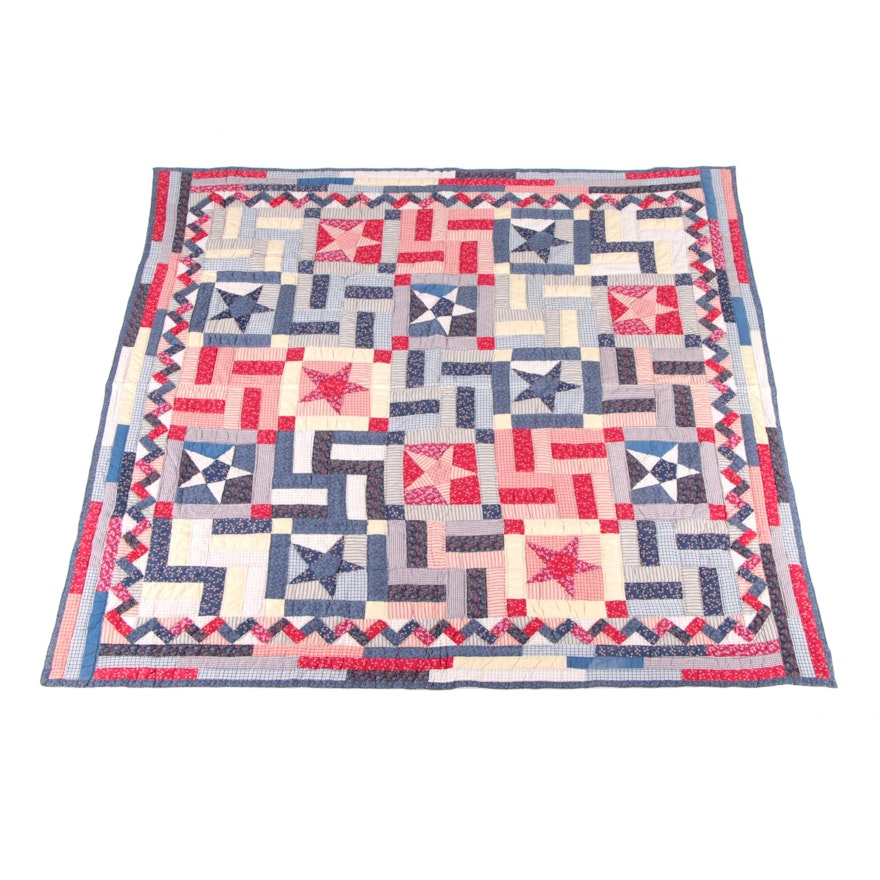 Vintage Hand Sewn Patriotic "Brick Path" Quilt