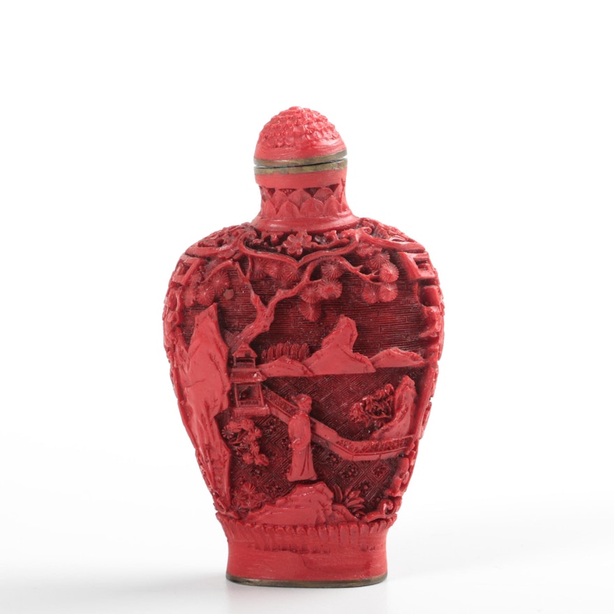 Chinese Tapestry-Inspired Brick-Tone Snuff Bottle