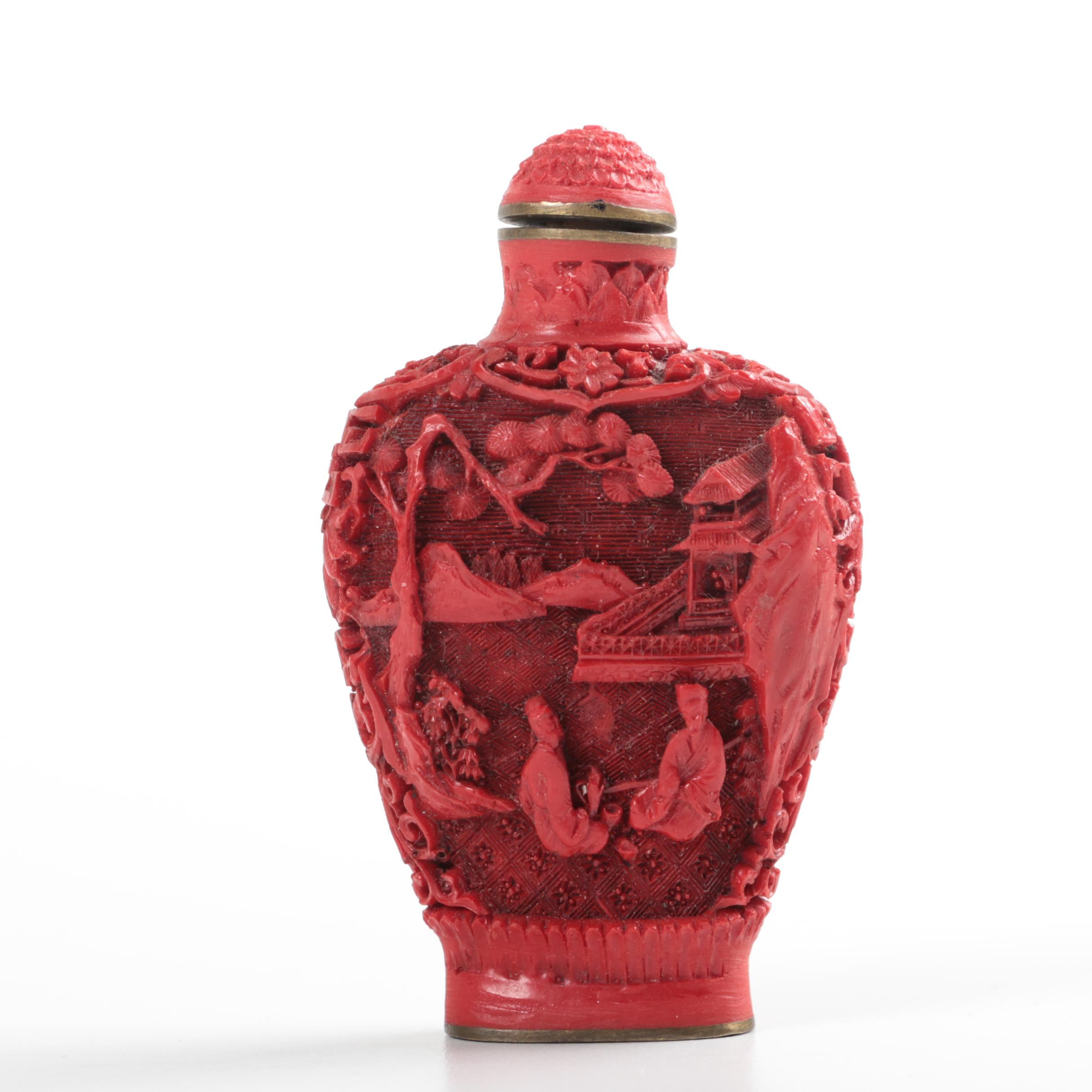 Chinese Tapestry-Inspired Brick-Tone Snuff Bottle