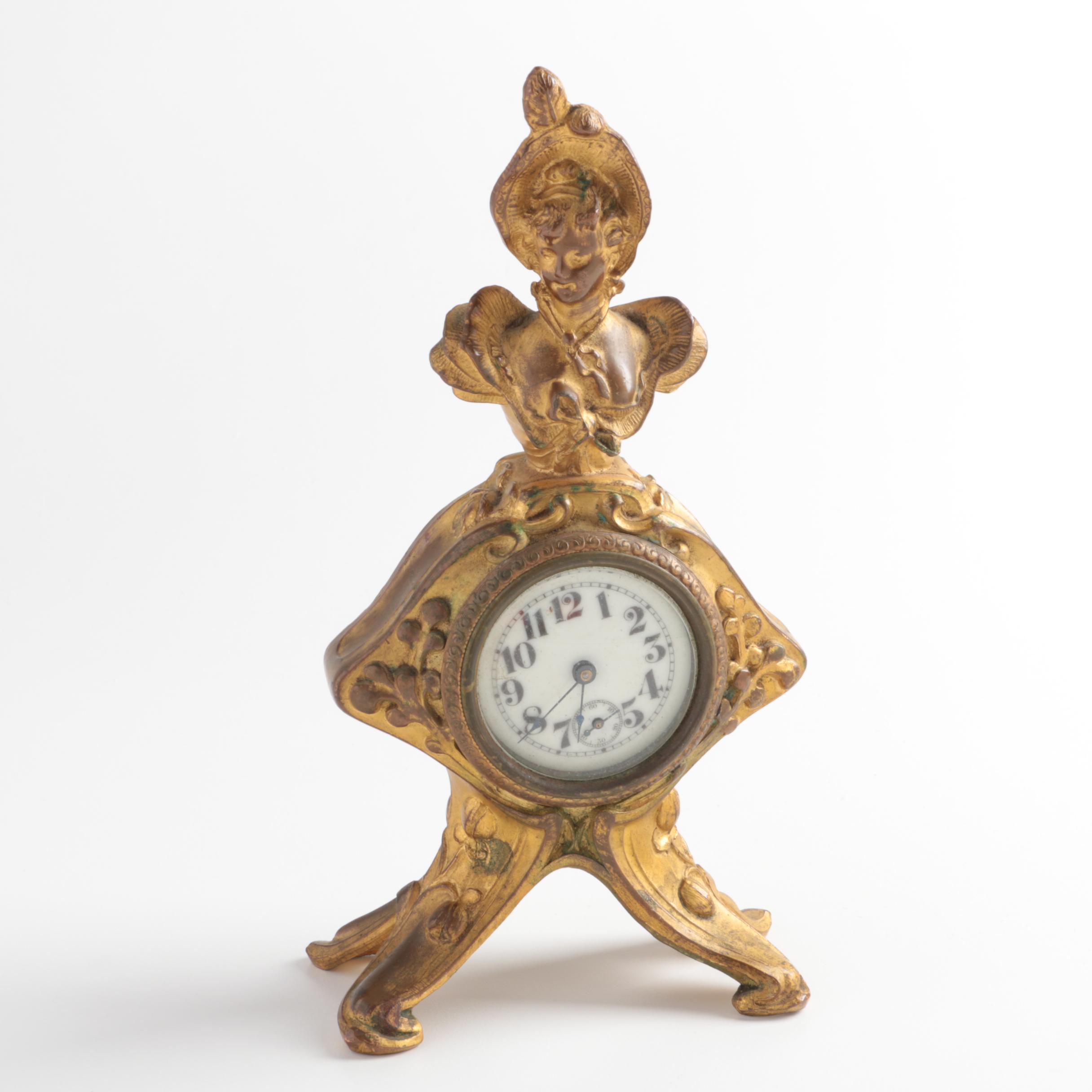 Antique Gold Tone Table Clock