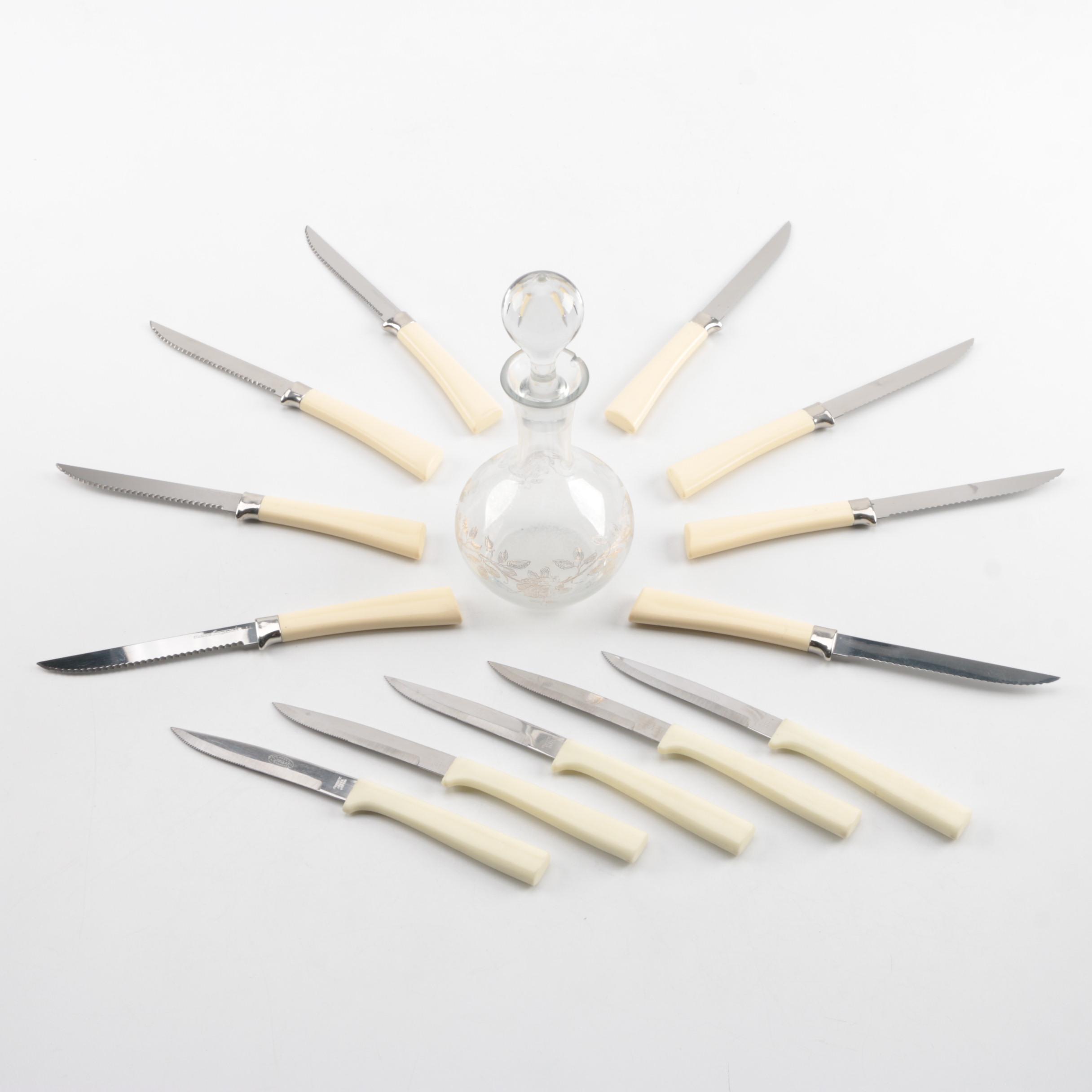 Glass Decanter and Stainless Knife Set