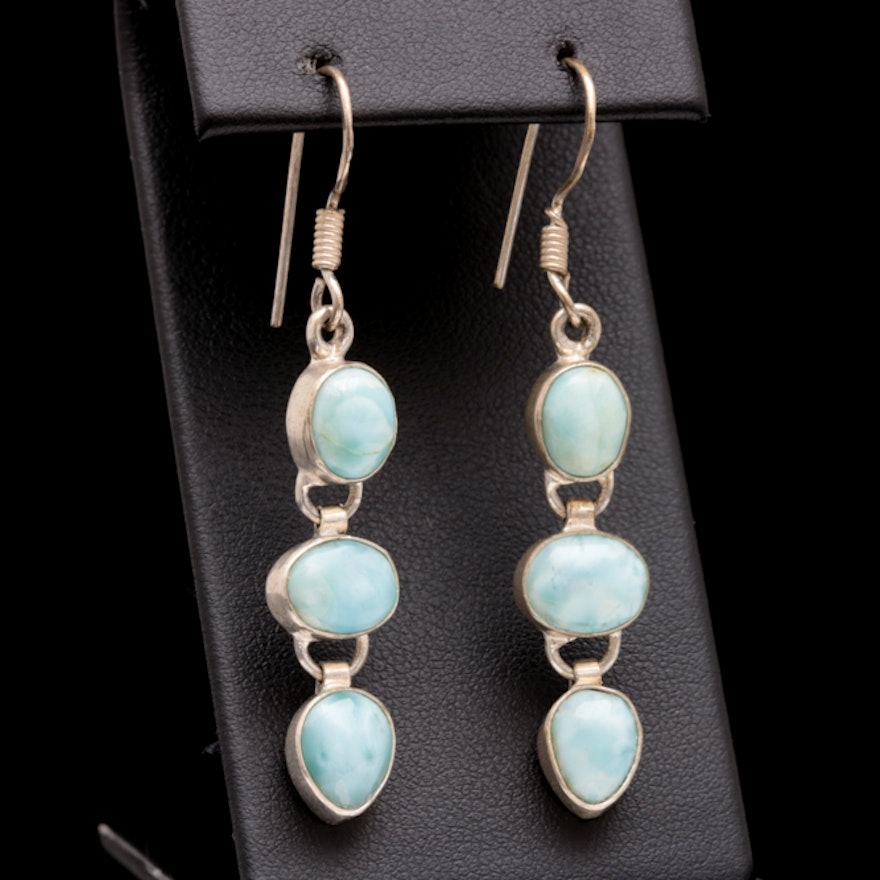 Sterling Silver and Larimar Dangle Earrings