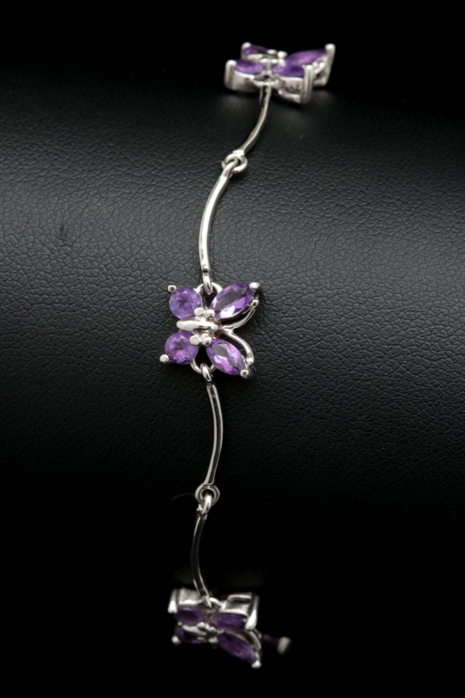 Sterling Silver and Amethyst Butterfly Bracelet
