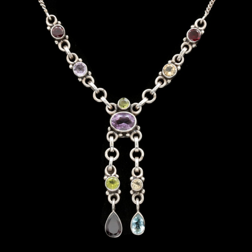 Sterling Silver and Multi-Gemstone Necklace