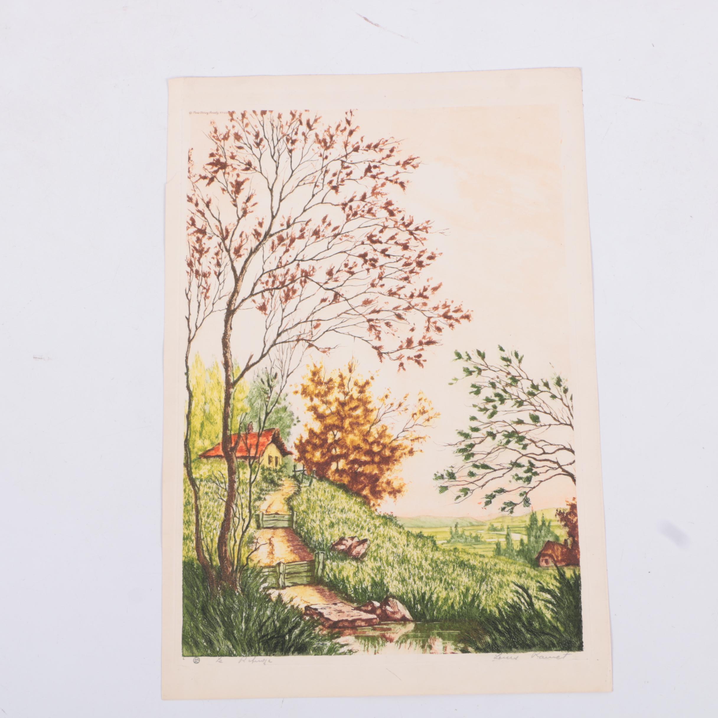 French Vintage A La Poupee Etchings of Pastoral Landscapes