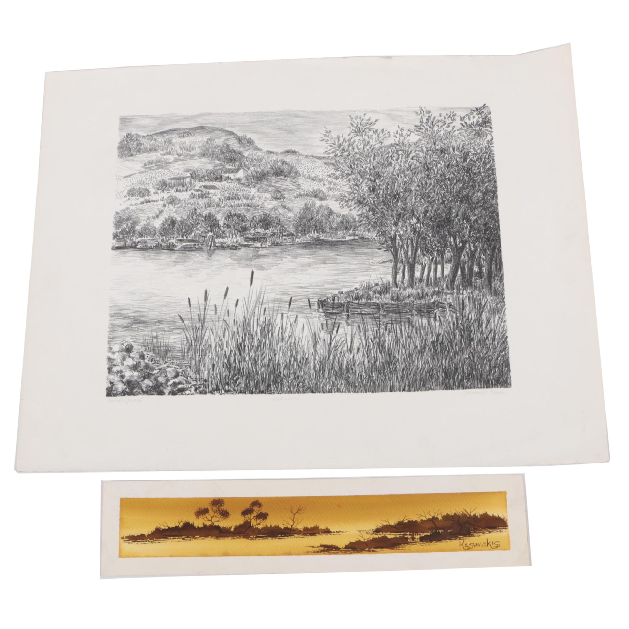 Roderick Turner Artist's Proof Lithograph with Debra Ann Kasimakis Watercolor