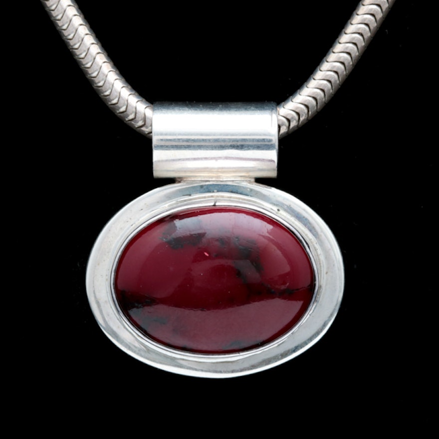 Sterling Silver and Red Jasper Pendant with Chain