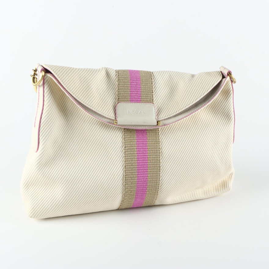 Hogan Canvas and Leather Envelope Handbag