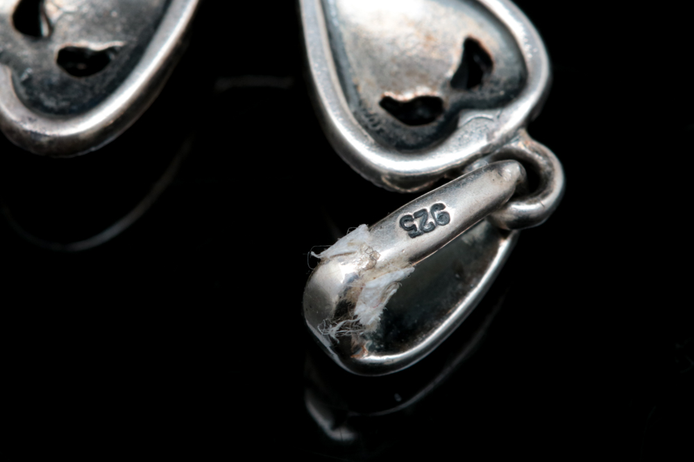 Sterling Silver, Red Glass and Marcasite Cross Pendant