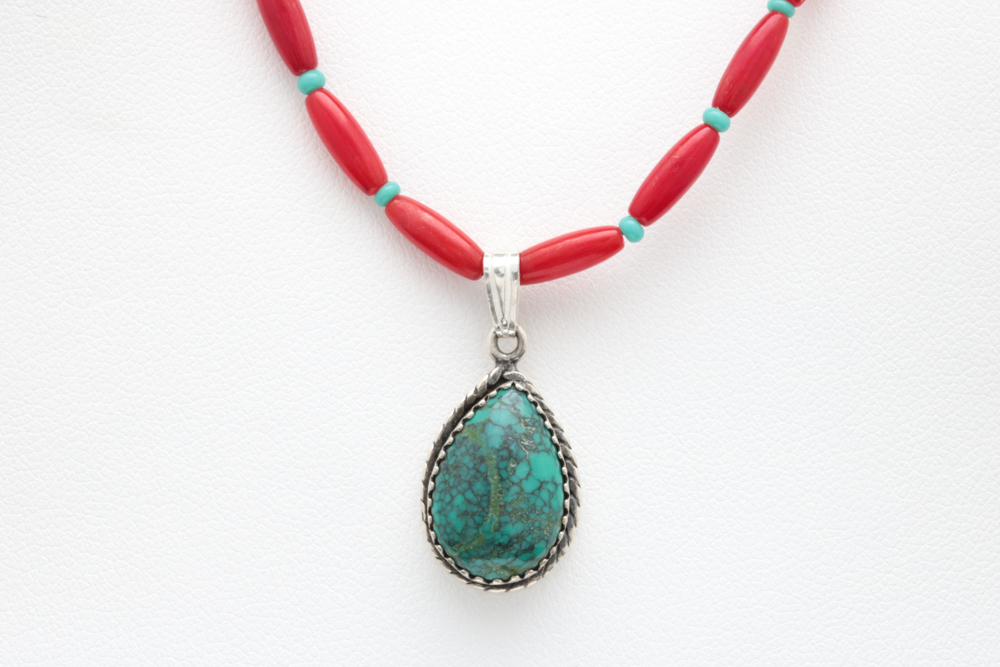Sterling Silver, Turquoise Pendant with Resin Bead Neckalce