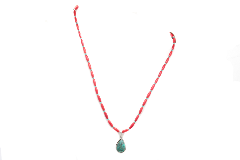 Sterling Silver, Turquoise Pendant with Resin Bead Neckalce