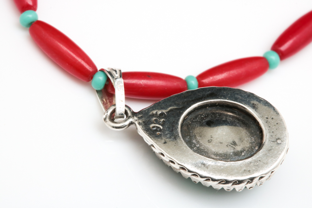 Sterling Silver, Turquoise Pendant with Resin Bead Neckalce