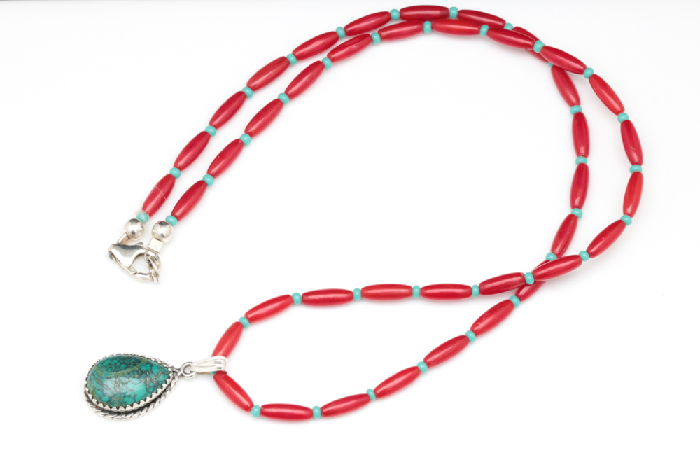 Sterling Silver, Turquoise Pendant with Resin Bead Neckalce