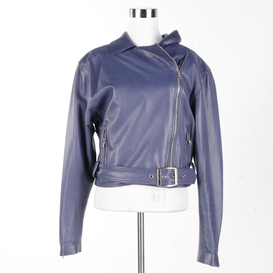 Women's John Michael Dusty Blue Leather Jacket