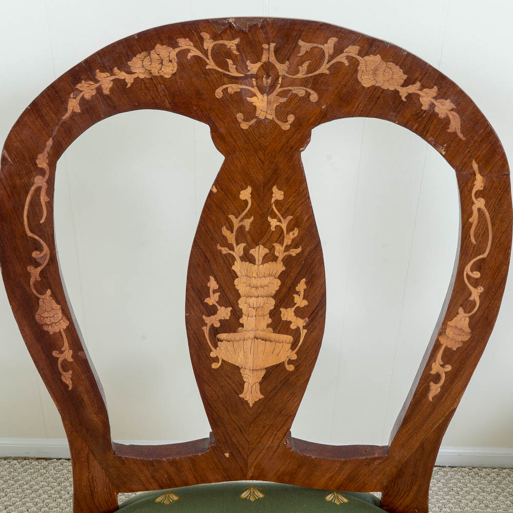 Six Antique Dutch Marquetry Dining Chairs