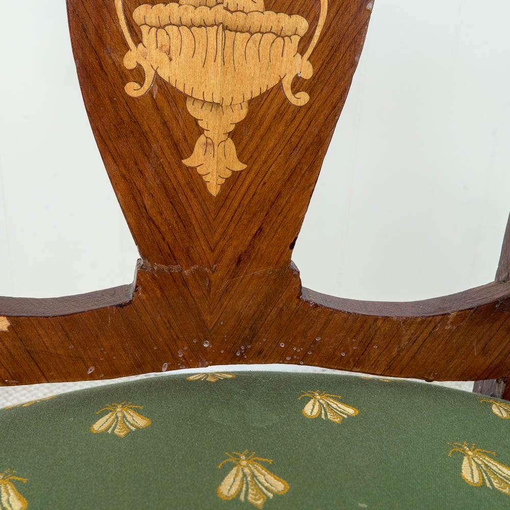 Six Antique Dutch Marquetry Dining Chairs