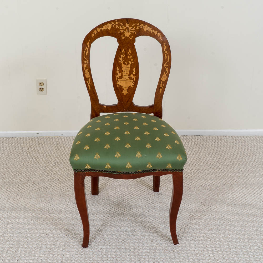 Six Antique Dutch Marquetry Dining Chairs