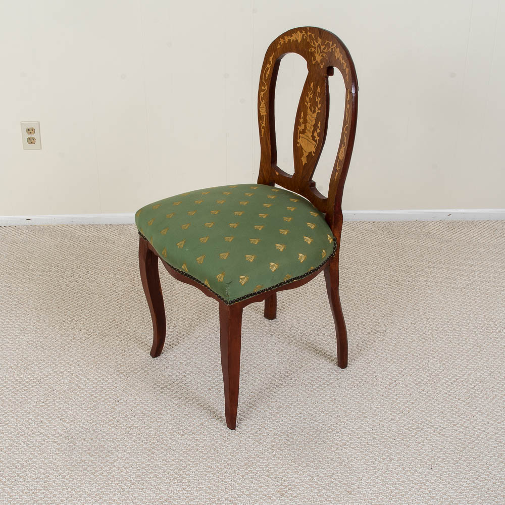 Six Antique Dutch Marquetry Dining Chairs