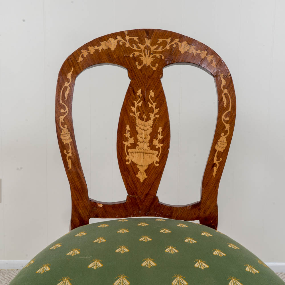 Six Antique Dutch Marquetry Dining Chairs