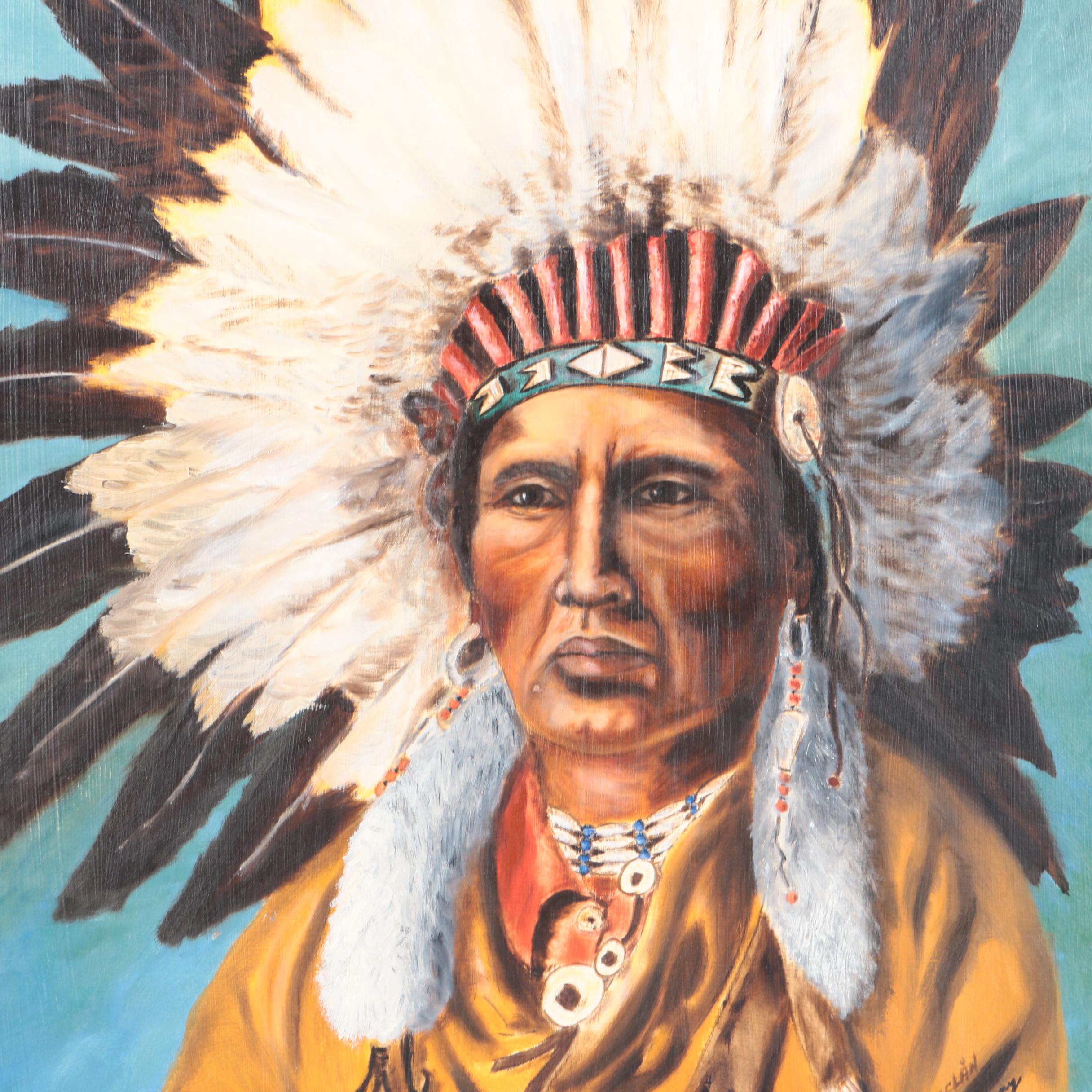Melån Tenpenny Oil Painting of a Man in a Headdress