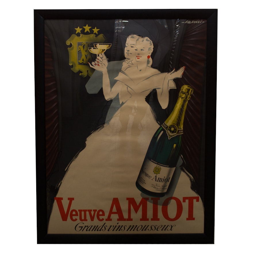 Oversize Offset Lithograph After Robert Falcucci Advertisement For Veuve Amiot