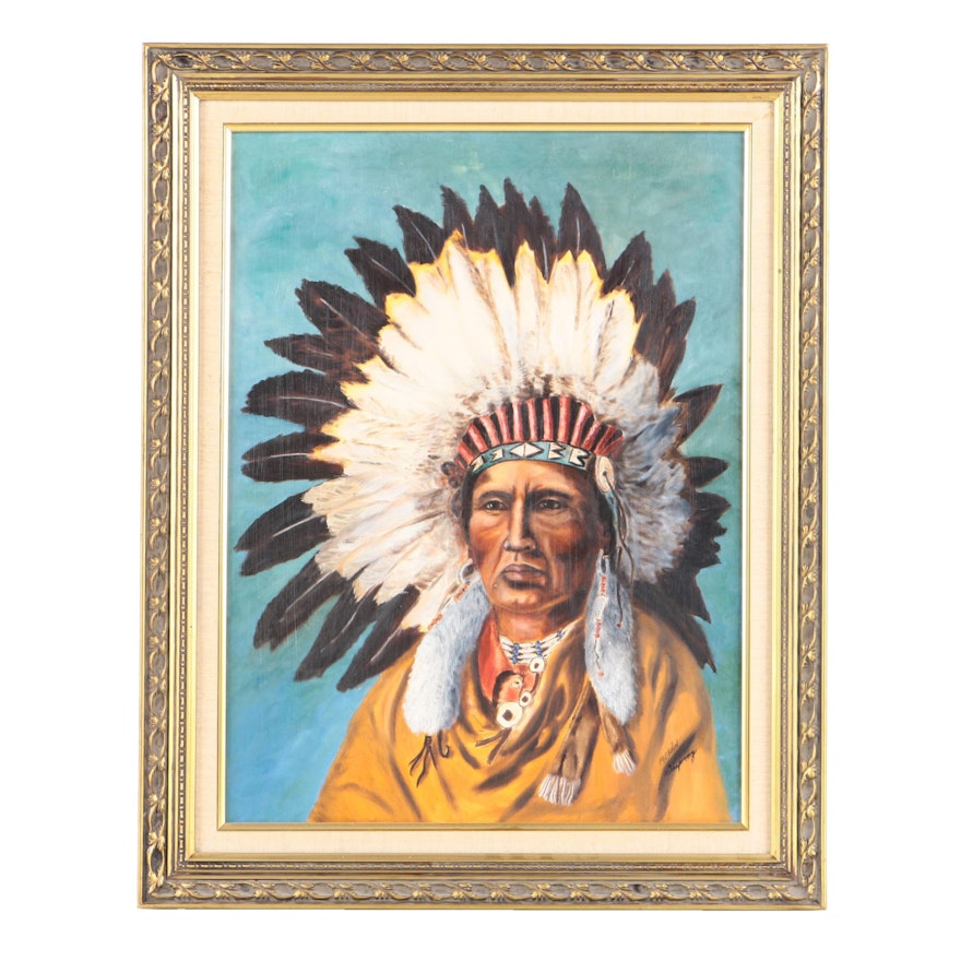 Melån Tenpenny Oil Painting of a Man in a Headdress