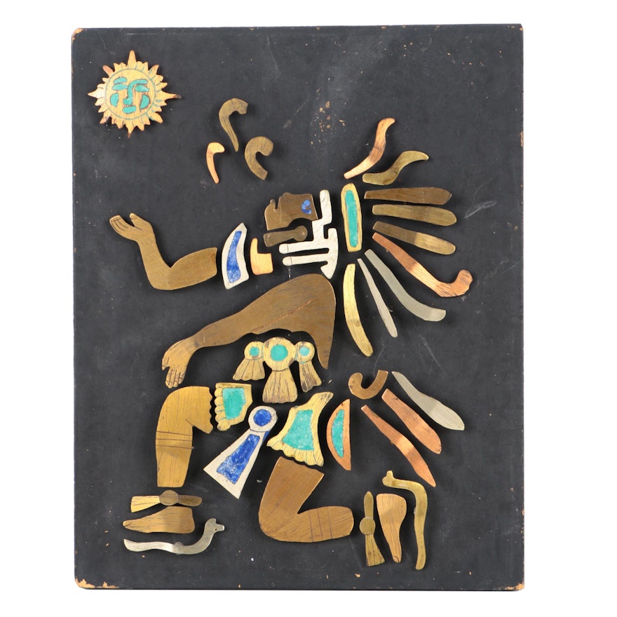 Cut Metal Collage of an Aztec Style Figure