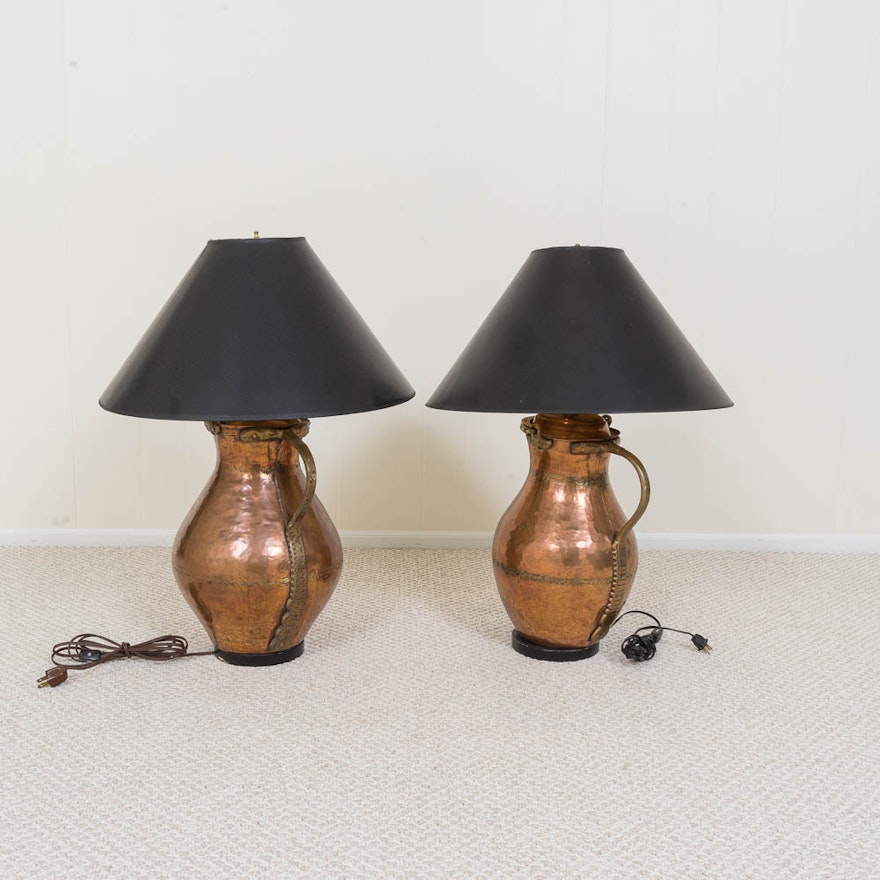 Copper and Brass Pitcher Lamps