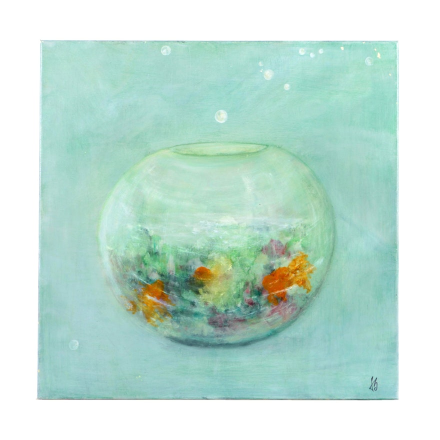 Jacqueline Saporiti Acrylic Painting on Canvas of a Fishbowl