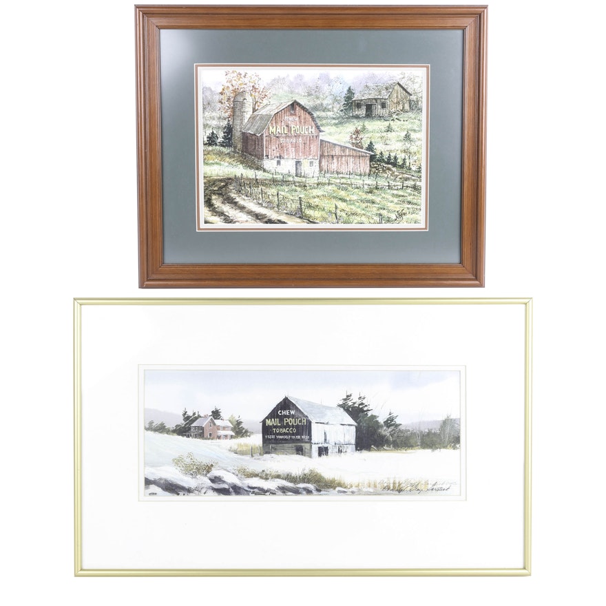 Framed Offset Lithographs Depicting Mail Pouch Barns