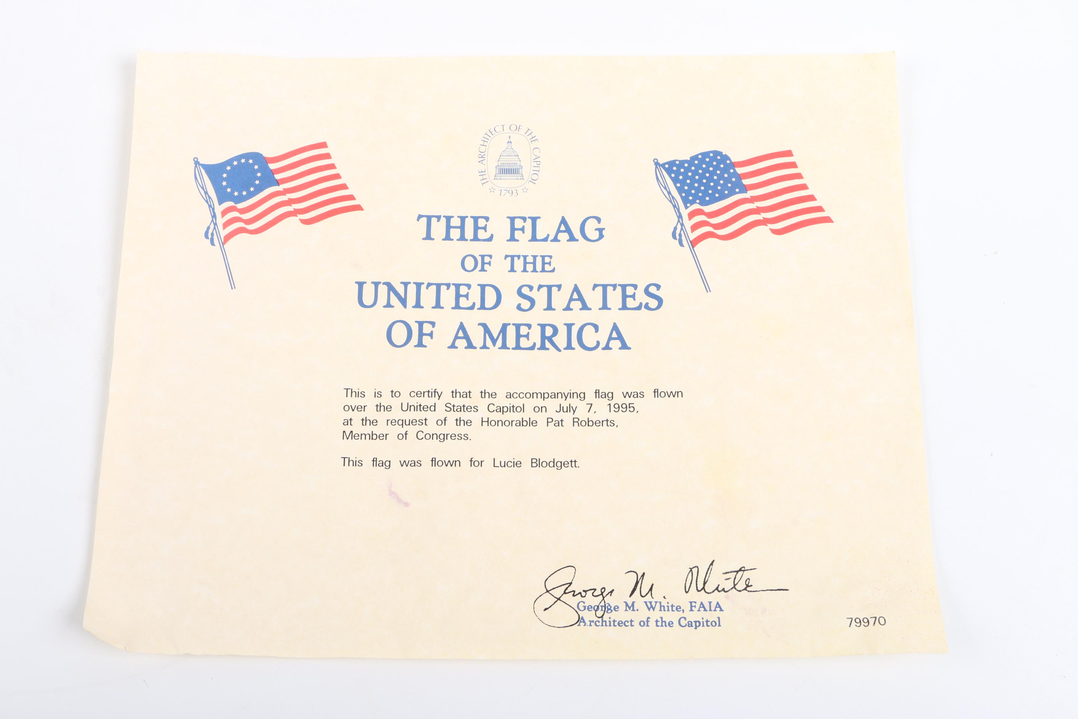 Flag of the United States of America Flown Over the U.S. Capitol