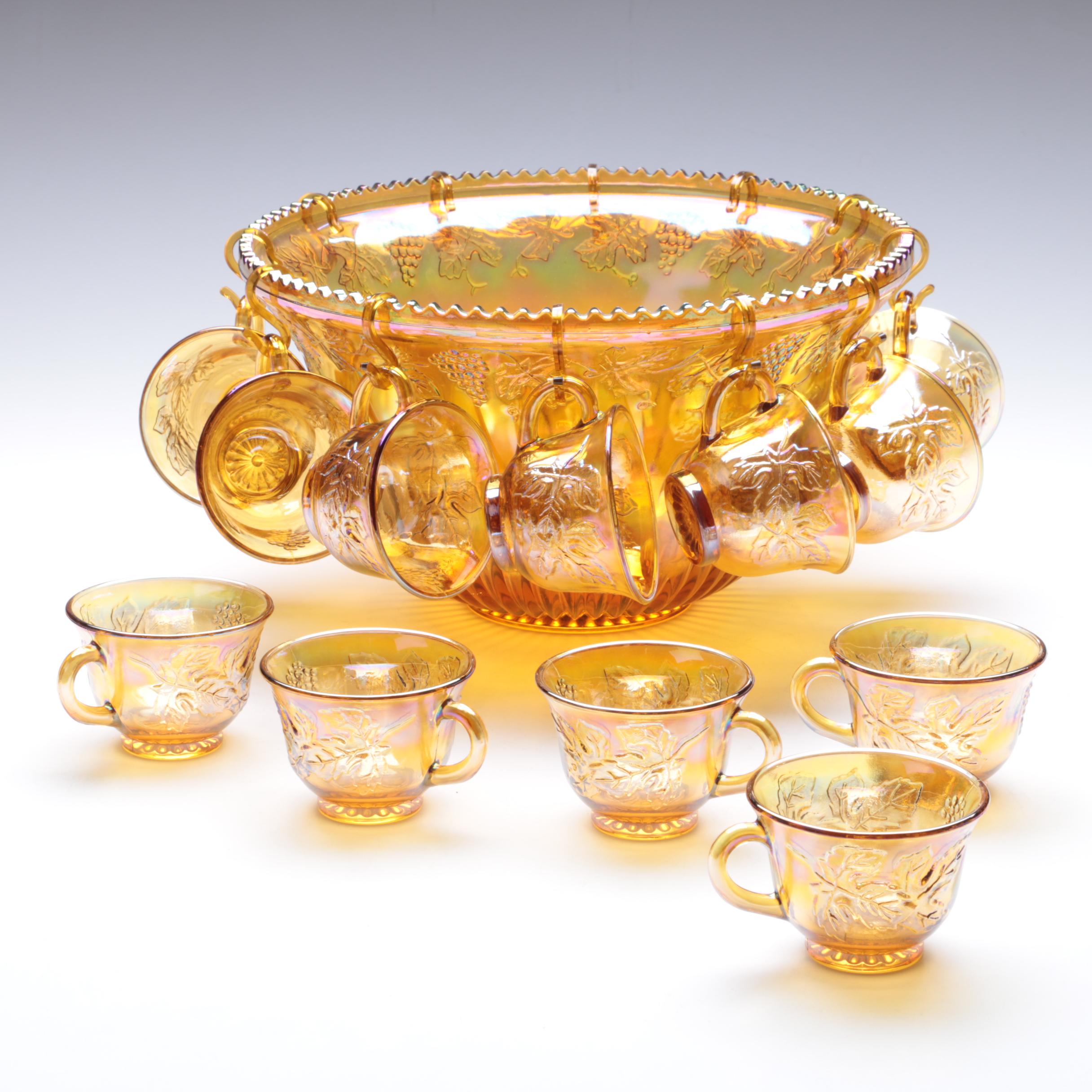 Indiana Glass "Princess Amber Carnival" Punch Bowl Set, Circa 1970-1990