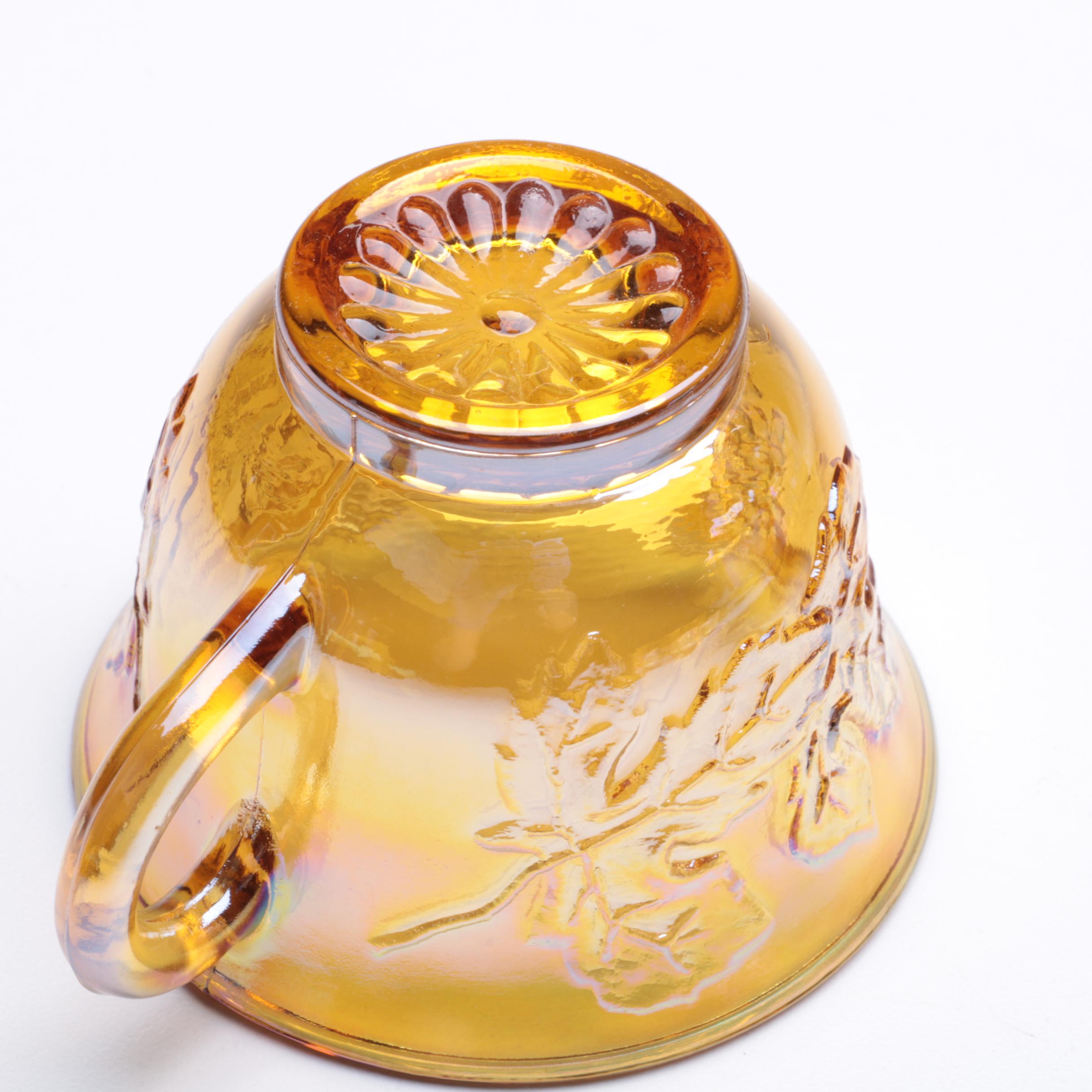 Indiana Glass "Princess Amber Carnival" Punch Bowl Set, Circa 1970-1990