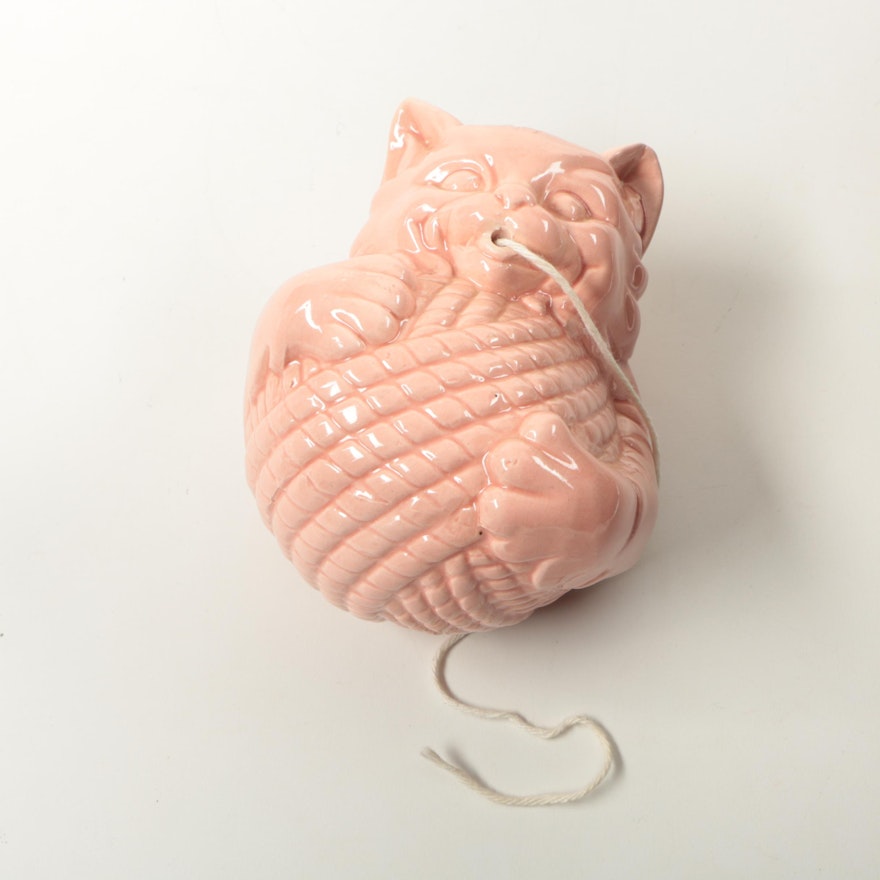 McCoy Pottery Pink Cat String Holder