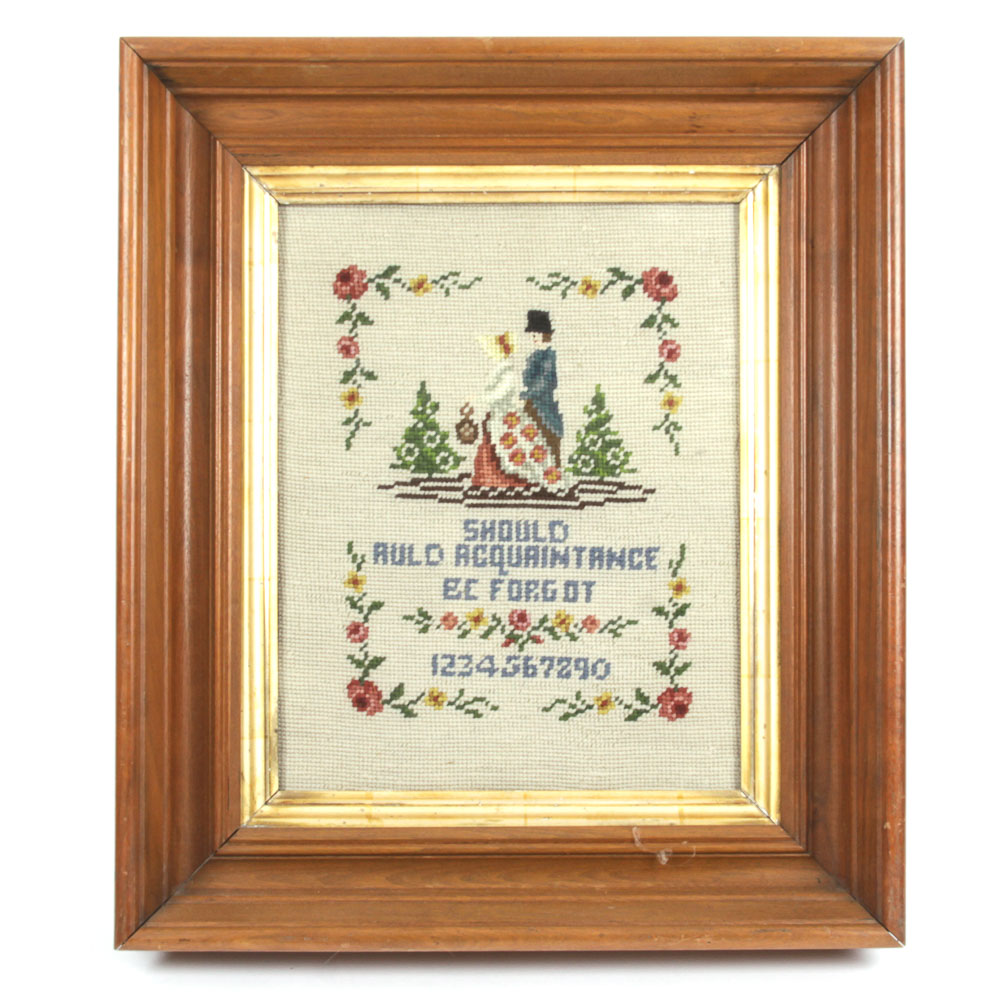 Mabel Cope Needlepoint Sampler "Should Auld Acquaintance Be Forgot"