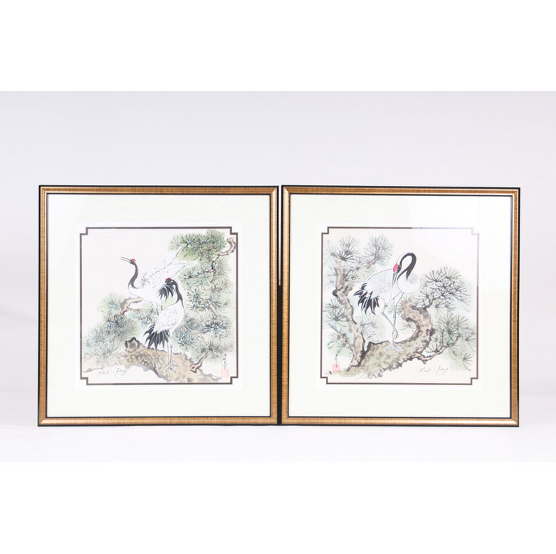 Pair of Original Karl J. Feng Watercolor Paintings