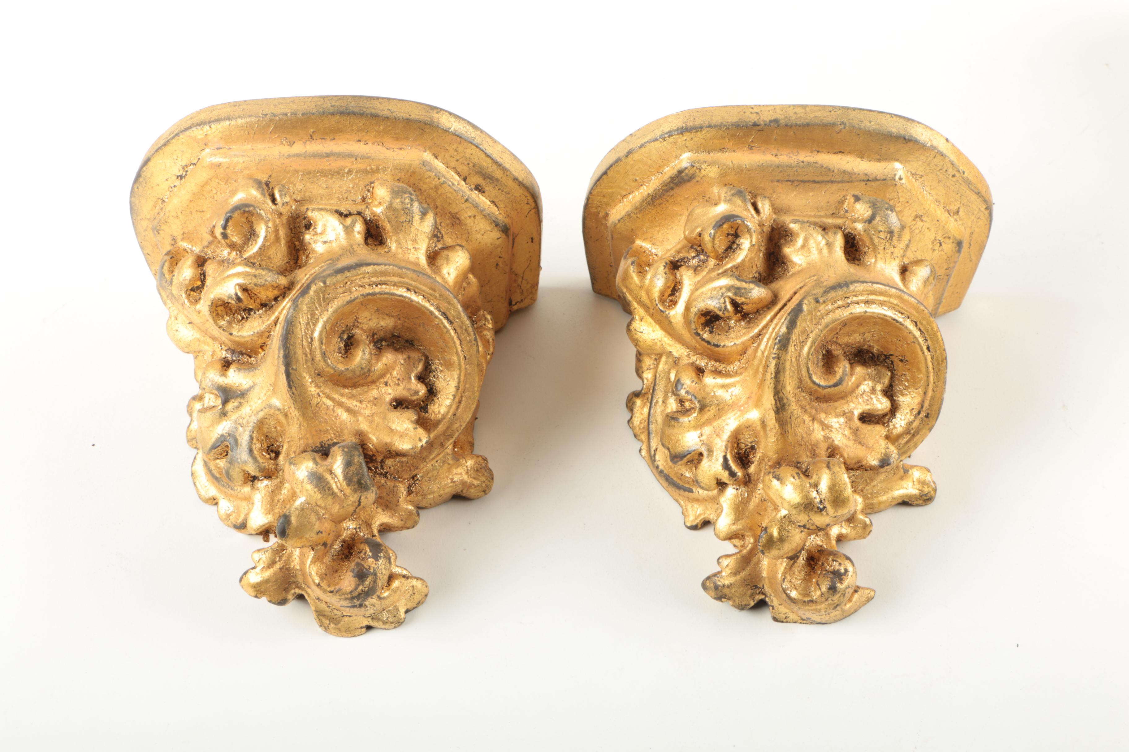 Gold Tone Wall Shelf Sconces