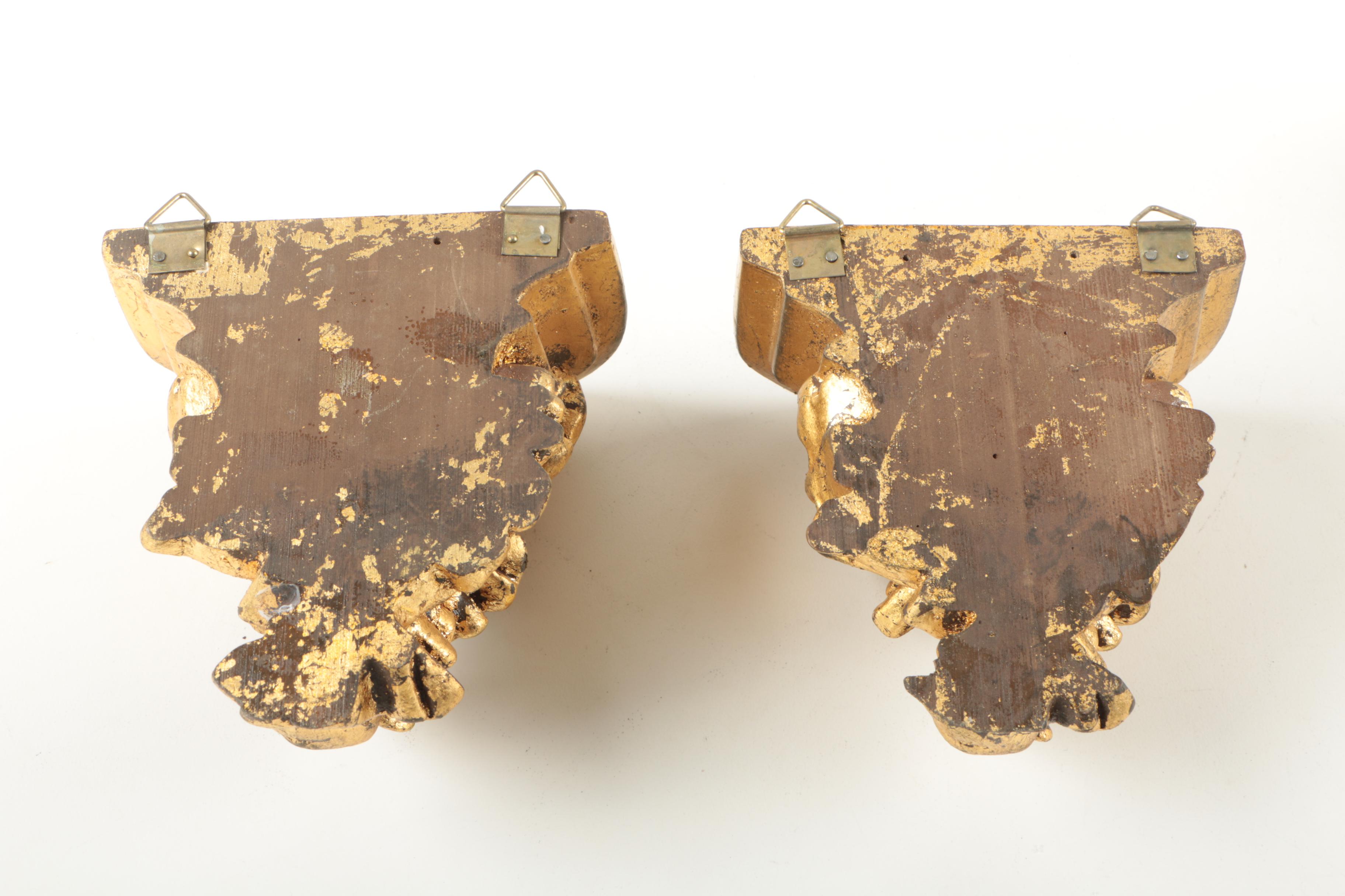 Gold Tone Wall Shelf Sconces