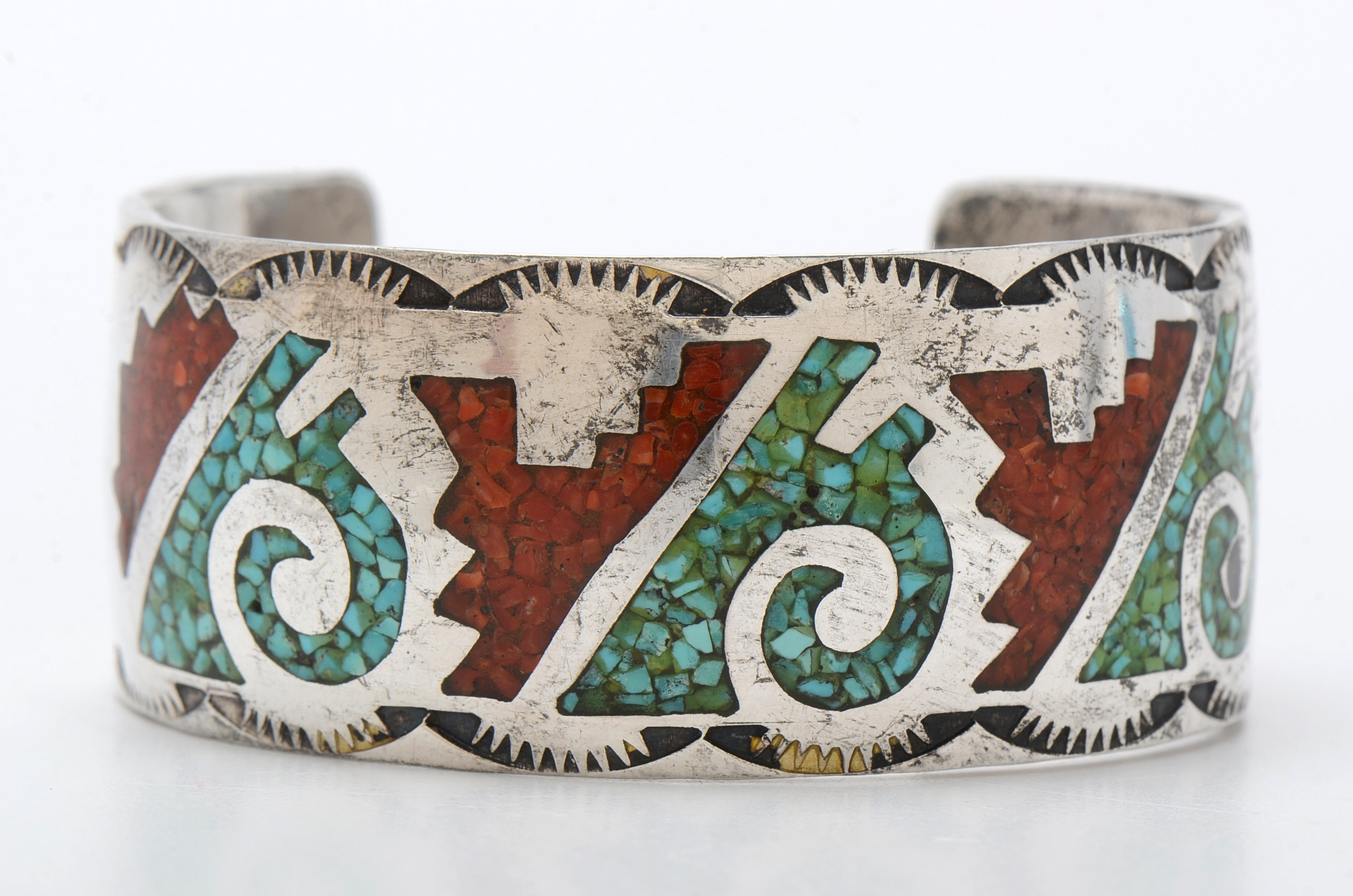 Vintage Navajo Benson Boyd Sterling Silver Inlay Cuff