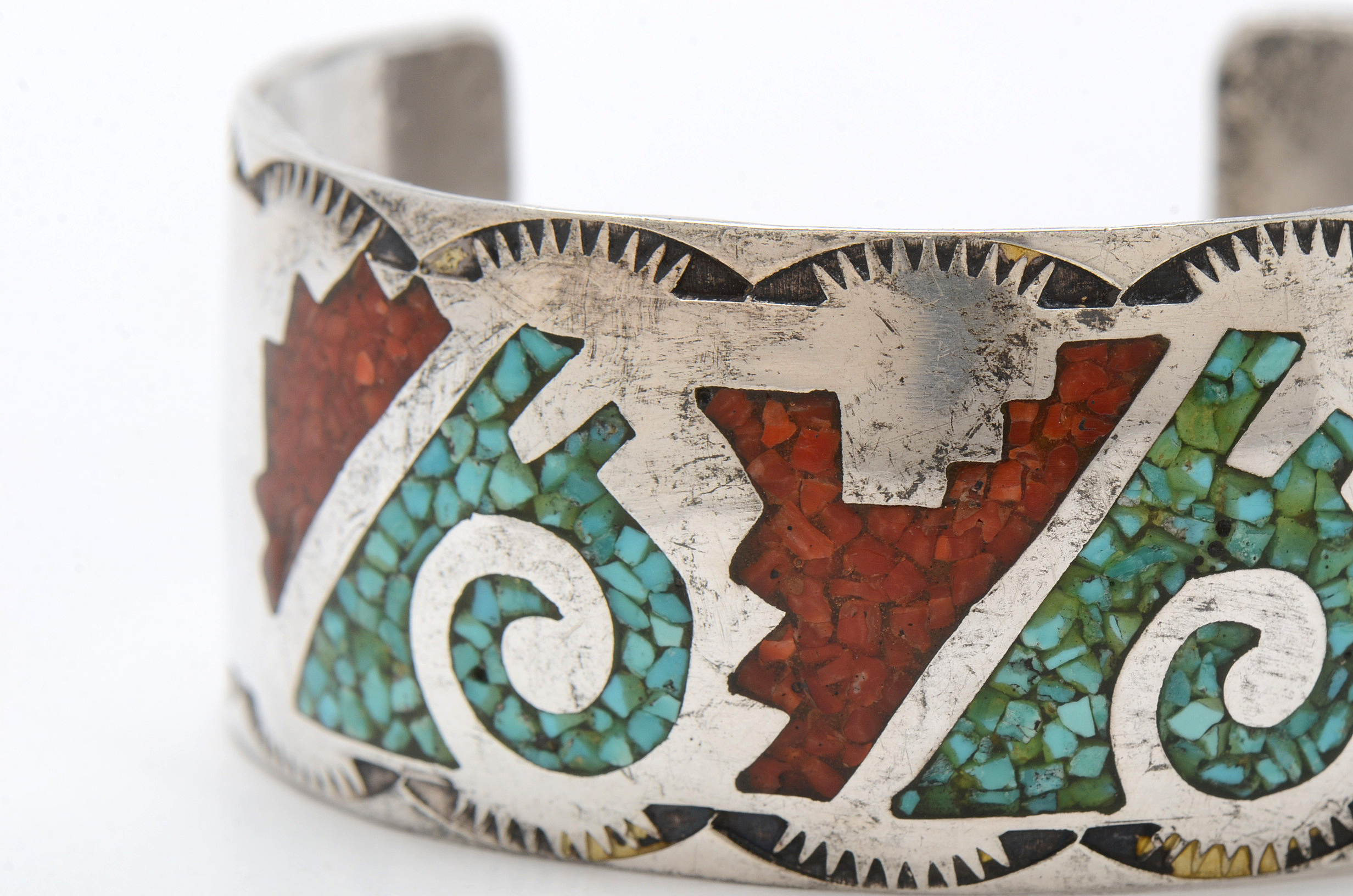 Vintage Navajo Benson Boyd Sterling Silver Inlay Cuff