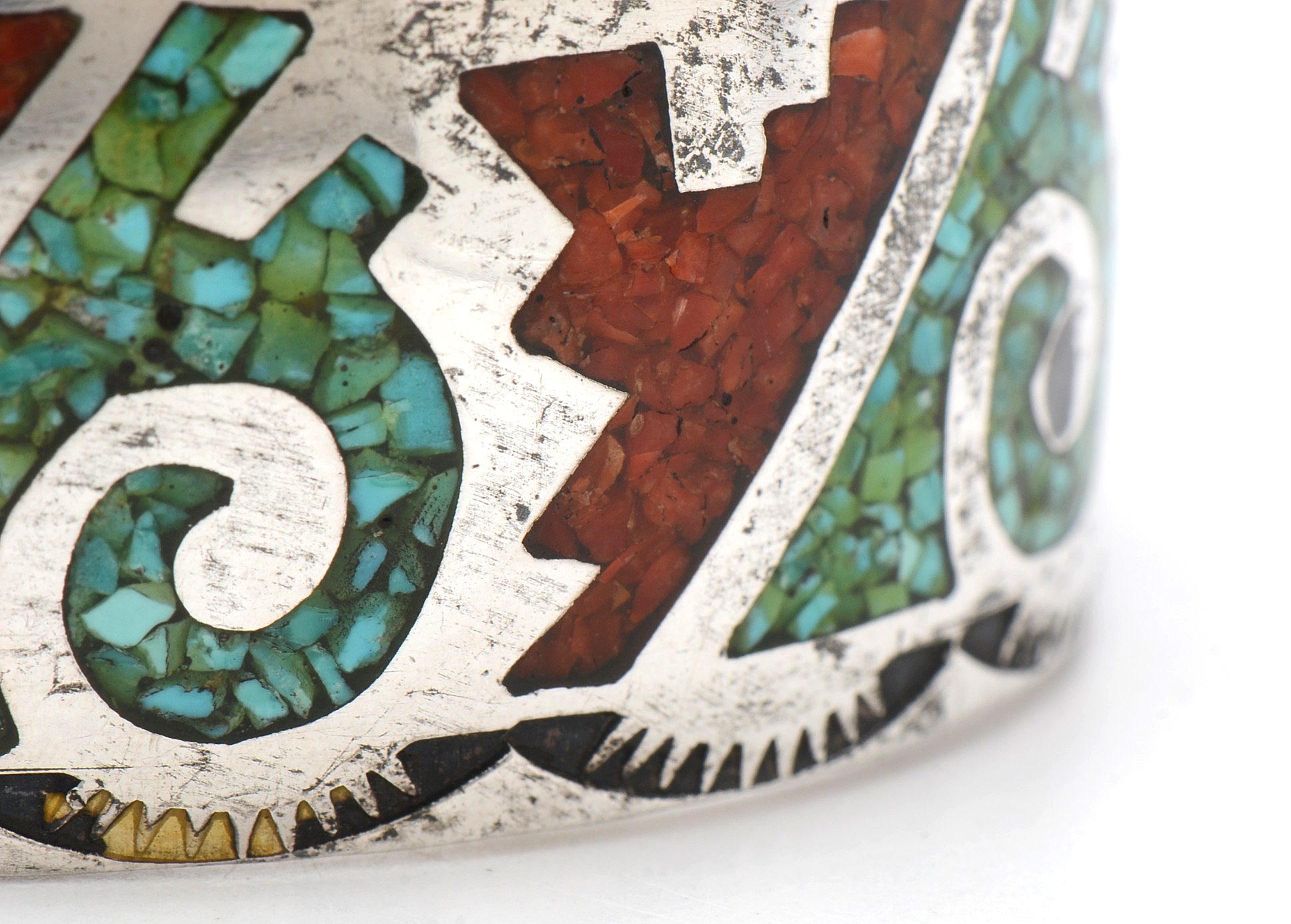 Vintage Navajo Benson Boyd Sterling Silver Inlay Cuff