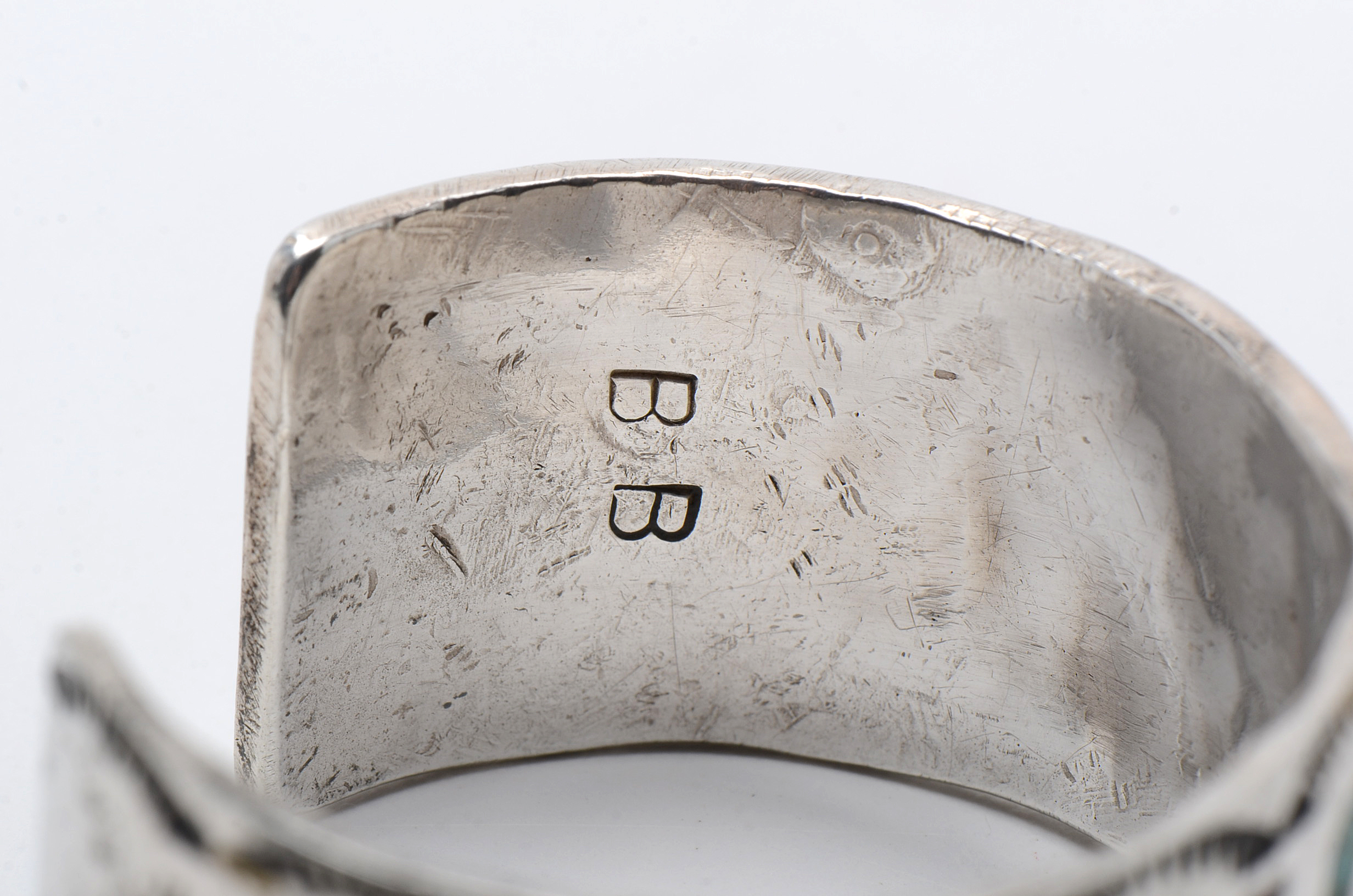 Vintage Navajo Benson Boyd Sterling Silver Inlay Cuff