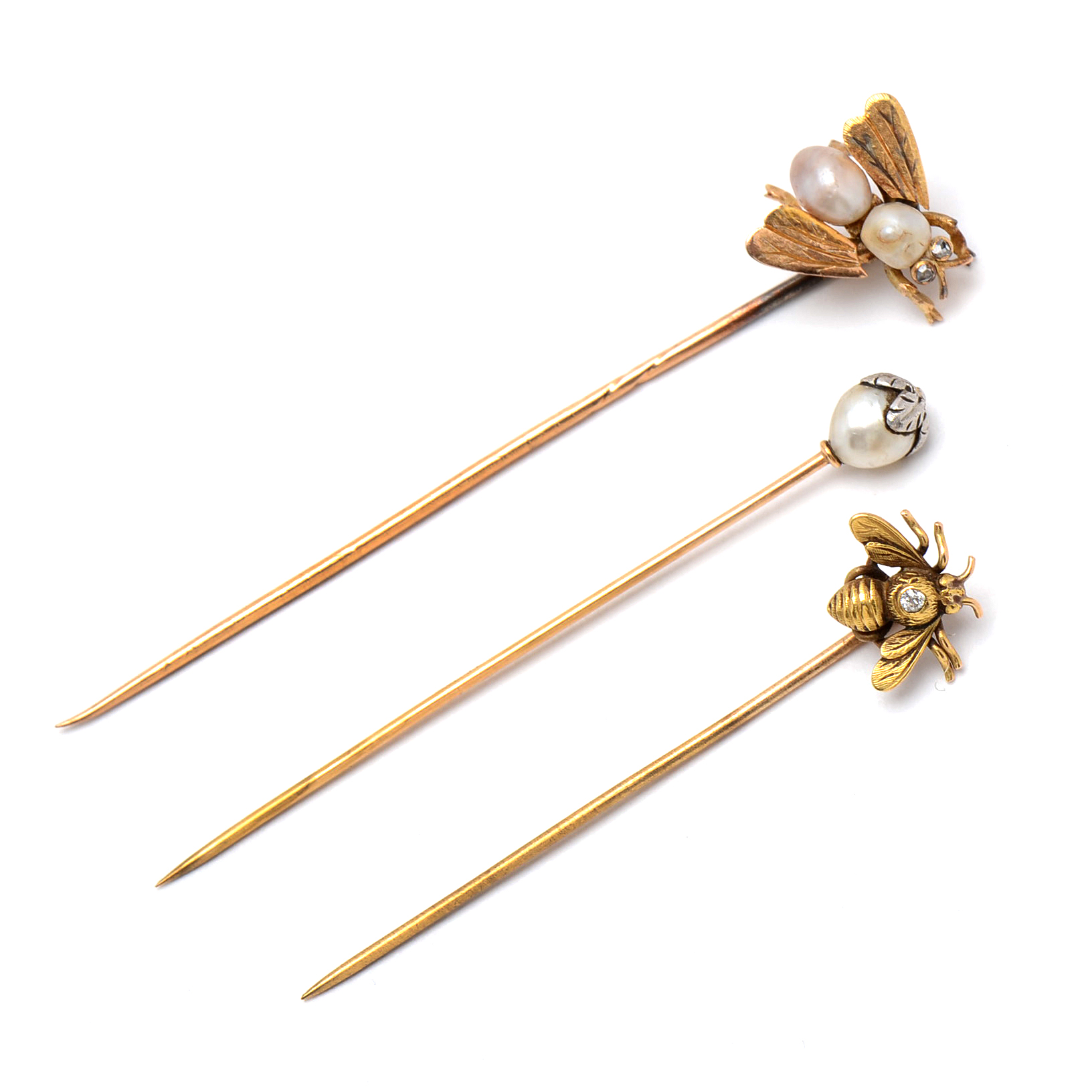 Three 14K Yellow Gold Vintage Stick Pins | EBTH