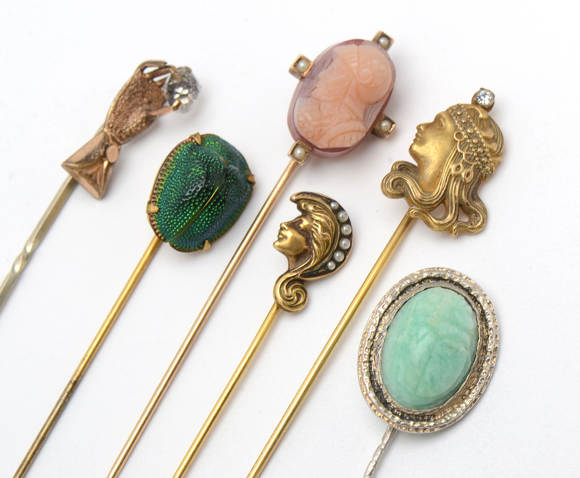 Assortment of Vintage and Antique Stick Pins Including 14K Gold