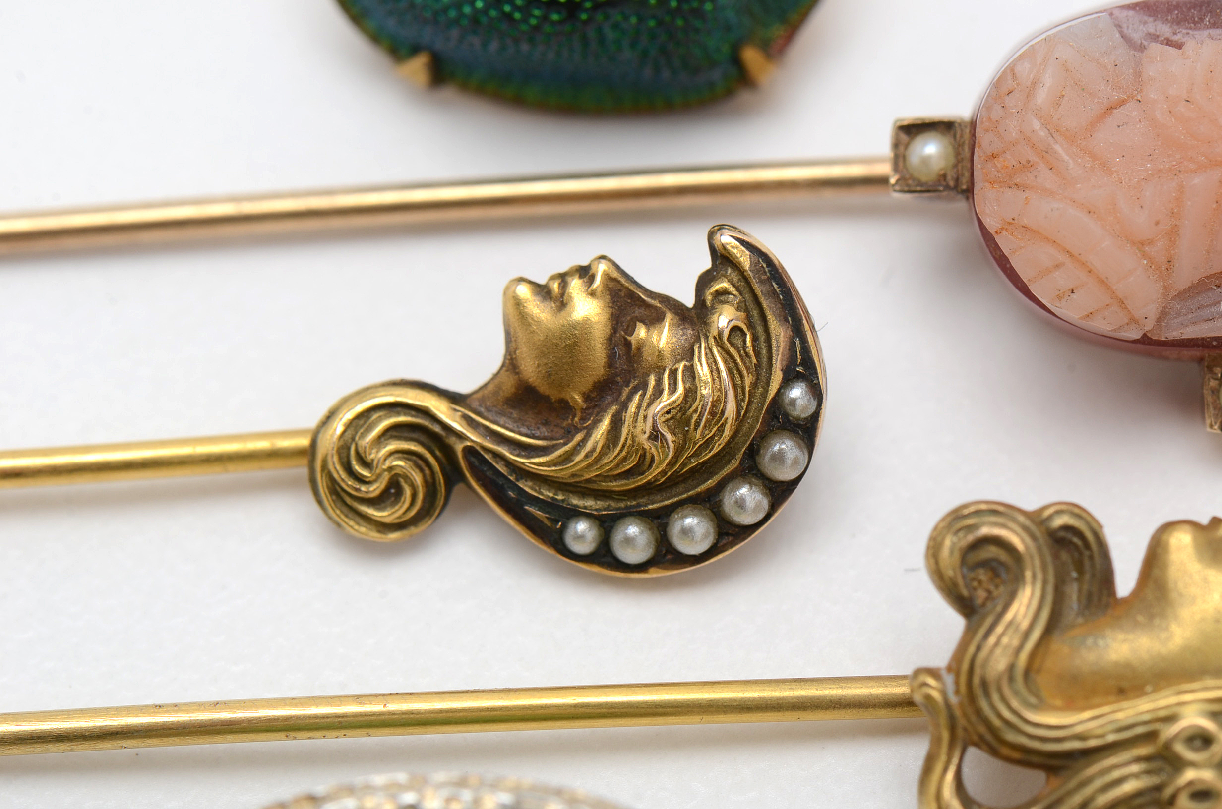 Assortment of Vintage and Antique Stick Pins Including 14K Gold