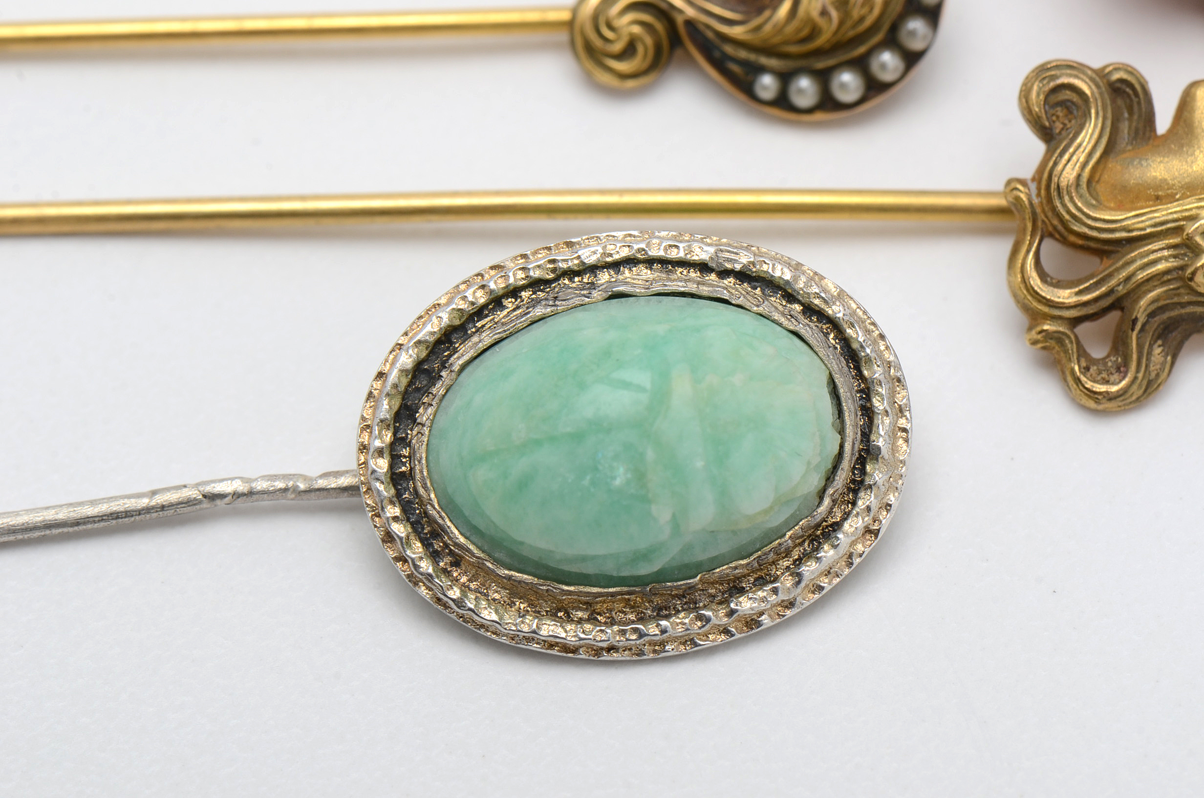 Assortment of Vintage and Antique Stick Pins Including 14K Gold