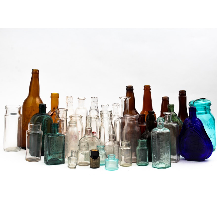Antique Apothecary and Vintage Glass Bottle Collection